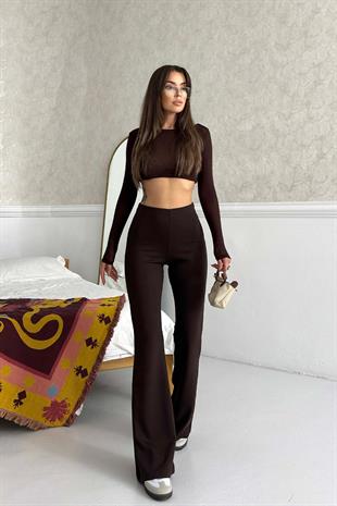 İspanyol Paça Çelik Pantolon - Kahverengi