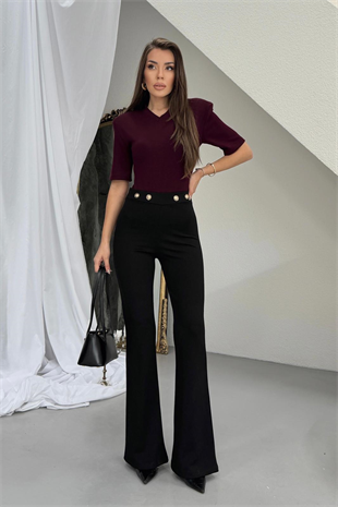 İspanyol Paça Gold Detaylı Toparlayıcı Kadın Tayt - Siyah