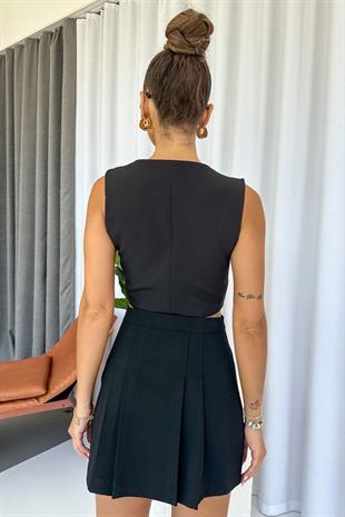 Kalın Pileli Etek - Siyah