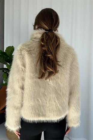 Kısa Kadın Kürk Ceket - Taş