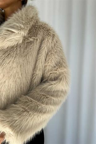 Kısa Kadın Kürk Ceket - Taş