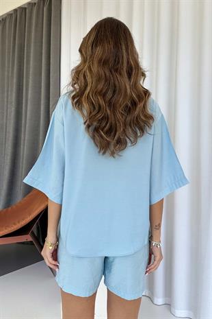 Kısa Kol Gömlek & Şort Takım - Mavi