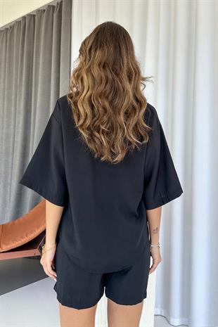 Kısa Kol Gömlek & Şort Takım - Siyah