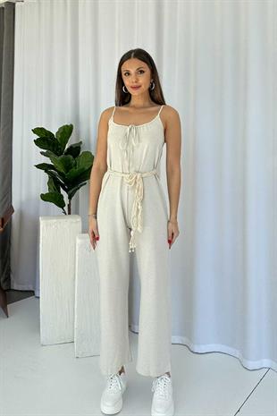 Kolsuz Kemer Detaylı Keten Tulum