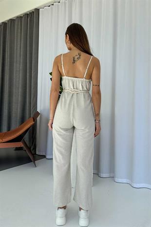 Kolsuz Kemer Detaylı Keten Tulum