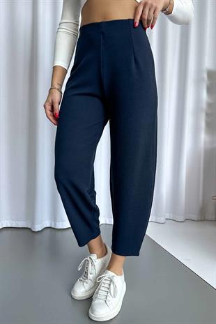 Krep Kemersiz Balon Kadın Pantolon - Lacivert