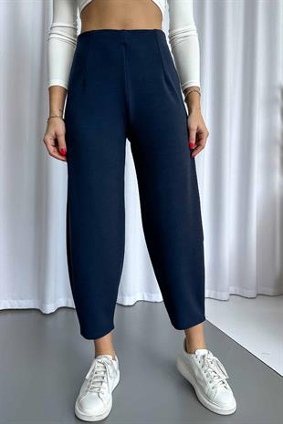 Krep Kemersiz Balon Kadın Pantolon - Lacivert