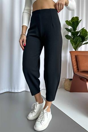 Krep Kemersiz Balon Kadın Pantolon - Siyah