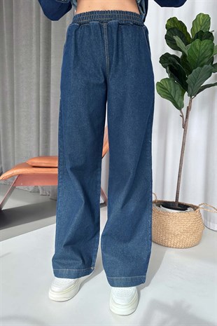 Kuşak Detay Gömlek Yaka Denim Takım - Lacivert