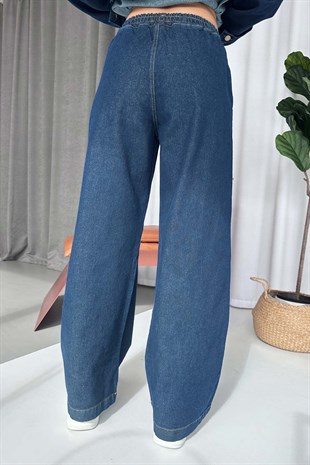 Kuşak Detay Gömlek Yaka Denim Takım - Lacivert