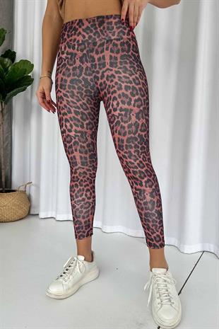 Leopar Desen İçi Şardonlu Kadın Toparlayıcı Tayt - Bordo