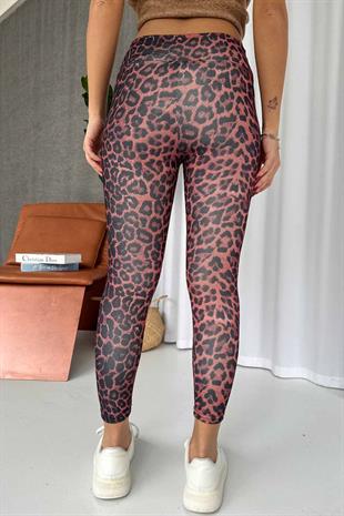 Leopar Desen İçi Şardonlu Kadın Toparlayıcı Tayt - Bordo