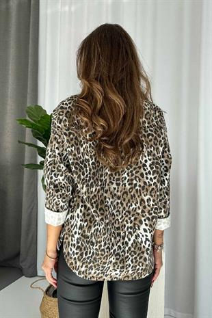 Leopar Desenli Regular Gömlek Ceket - Kahverengi