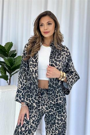 Leopar Gömlek Pantolon Takım - Antrasit