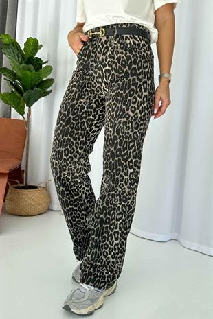 Leopar Yüksek Bel Kot Jean - Siyah