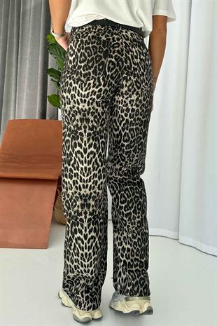 Leopar Yüksek Bel Kot Jean - Siyah