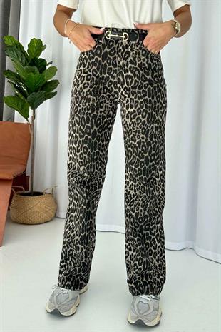 Leopar Yüksek Bel Kot Jean - Siyah