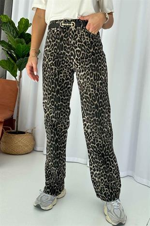 Leopar Yüksek Bel Kot Jean - Siyah