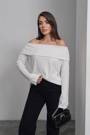 Madonna Yaka Yumoş Bluz - Beyaz