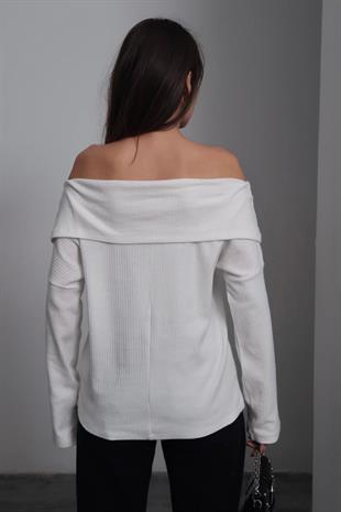 Madonna Yaka Yumoş Bluz - Beyaz