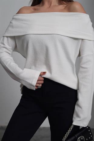 Madonna Yaka Yumoş Bluz - Beyaz