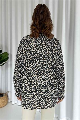 Manchester Leopar Kadın Ceket - Ekru