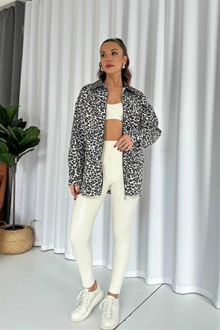 Manchester Leopar Kadın Ceket - Ekru