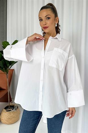 Manşet Detay Stil Gömlek - Beyaz