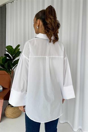 Manşet Detay Stil Gömlek - Beyaz