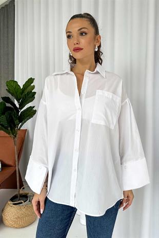 Manşet Detay Stil Gömlek - Beyaz