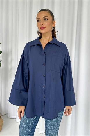 Manşet Detay Stil Gömlek - Lacivert