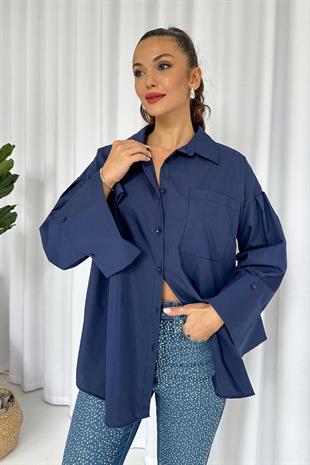 Manşet Detay Stil Gömlek - Lacivert