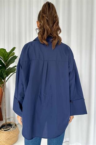 Manşet Detay Stil Gömlek - Lacivert