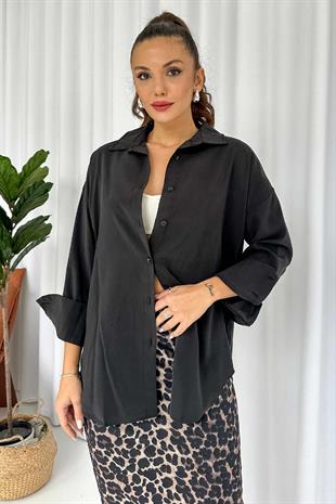 Manşet Detay Stil Gömlek - Siyah