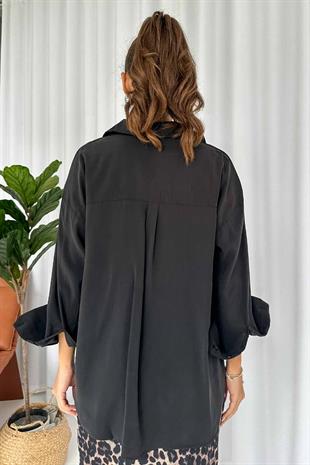 Manşet Detay Stil Gömlek - Siyah