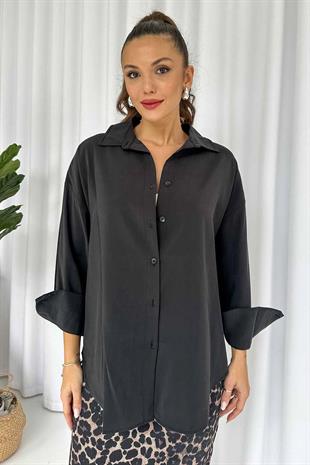 Manşet Detay Stil Gömlek - Siyah