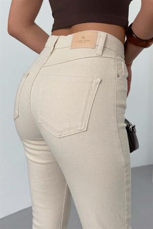 Mia Yüksek Bel Likralı Dar Paça Jean - Bej
