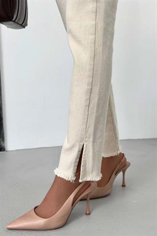 Mia Yüksek Bel Likralı Dar Paça Jean - Bej