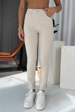 Mia Yüksek Bel Likralı Dar Paça Jean - Bej