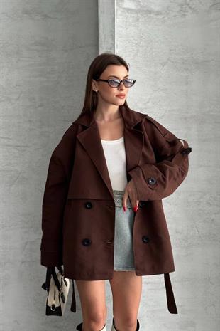 Midi Boy Premium Kadın Trençkot - Kahverengi