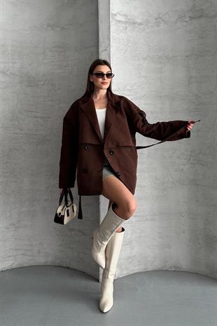 Midi Boy Premium Kadın Trençkot - Kahverengi