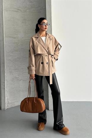 Midi Boy Premium Kadın Trençkot - Taba