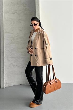 Midi Boy Premium Kadın Trençkot - Taba