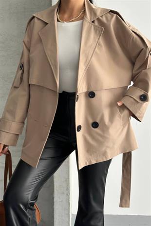 Midi Boy Premium Kadın Trençkot - Taba