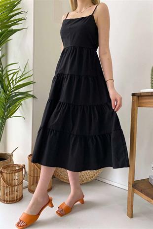 Midi Boy Sırt Dekolte Elbise