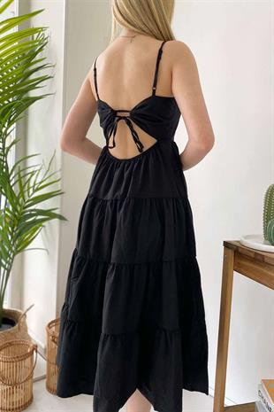 Midi Boy Sırt Dekolte Elbise