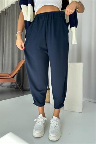Modal Kumaş Paça Tutturmalı Kadın Pantolon - Lacivert