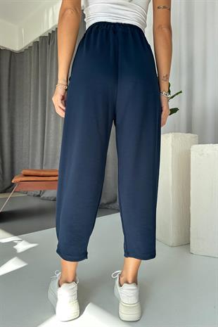 Modal Kumaş Paça Tutturmalı Kadın Pantolon - Lacivert