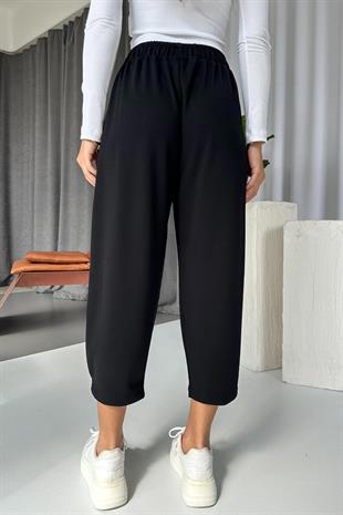 Modal Kumaş Paça Tutturmalı Kadın Pantolon - Siyah