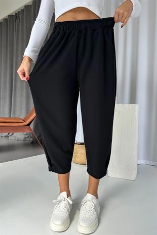 Modal Kumaş Paça Tutturmalı Kadın Pantolon - Siyah